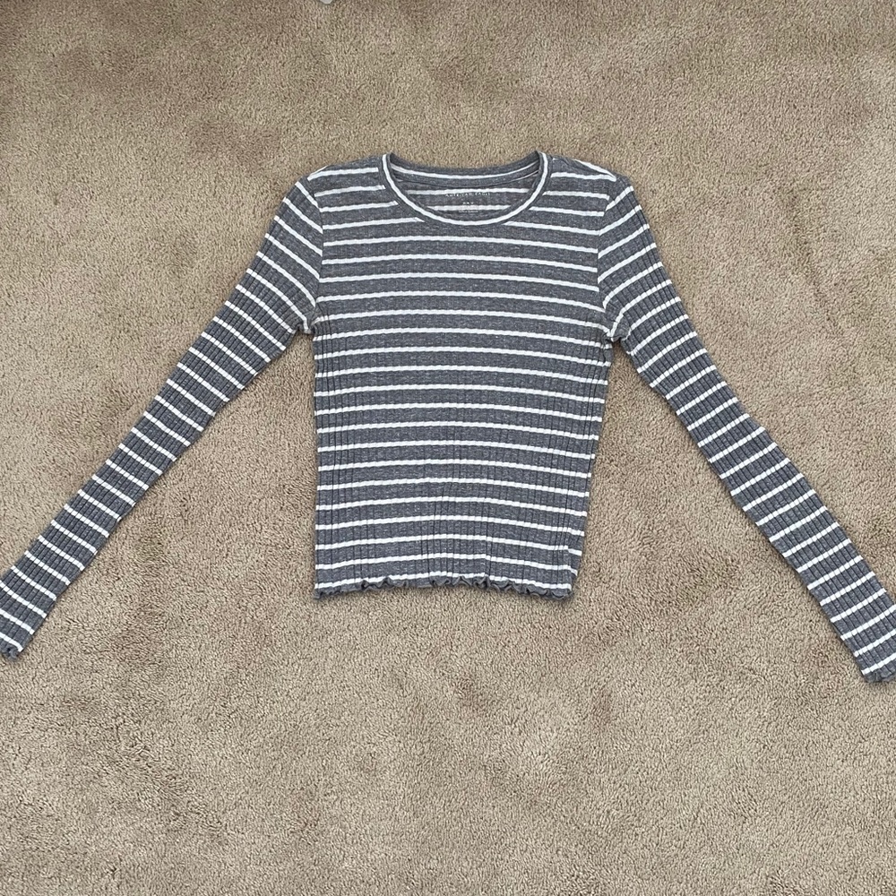 Grey and white Striped long sleeve shirt